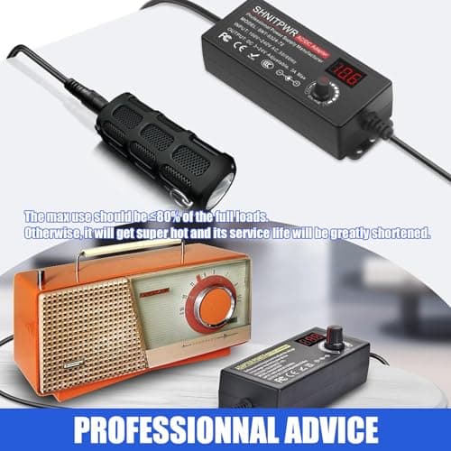 3A 72W Universal Power Supply Adapter: Adjustable Variable AC/DC Adapter Charger 100V-240V AC to DC 3V~24V Converter with LED Voltage Display 14 Tips and Polarity Converter for Electronics (Black) — view 3