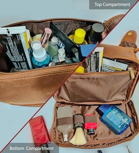 Mens Leather Toiletry Bag - Travel Wash Bag Large Bathroom Gym Toiletries Organizer Shower Makeup Bag by Rustic Town (Brown) — view 5