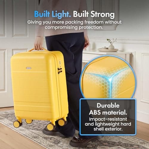 VonHaus Suitcase Set - Yellow Luggage Set for Travel - 3 Piece Lightweight ABS Hard Shell Suitcases - Telescopic Handle & Double Spinner Wheels - TSA Lock & Anti-Theft Zip - Large, Medium & Cabin Bag — view 2