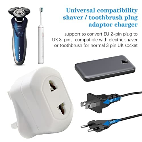 2 Pack Shaver Adapter Plug UK, Electric Toothbrush Adapter Plug UK, Toothbrush Adapter Plug UK, Bathroom Plug Adaptor UK, Plug for Toothbrush Charger UK — view 3