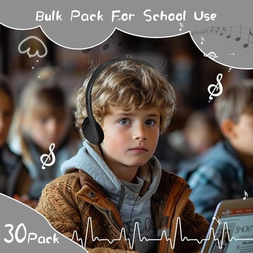 WAHUWAY 20 Pack Bulk Headphones for Kids Students School Classroom Bulk Earphones Adjustable with 3.5 mm Jack for Library Children Adults(004 Black Headphones) — view 2
