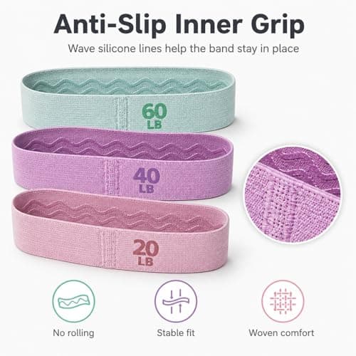 3 Pack Fabric Resistance Bands, 3 Resistance Levels (20lb, 40lb, 60lb) Non Slip Glute Bands, Wide Hip Resistance Bands with Storage Bag for Glutes, Hips, Legs, Pilates, Yoga and Home Workouts — view 5