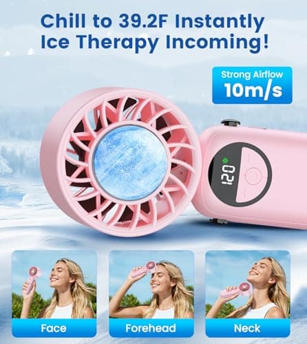Portable Handheld Fan, 4000mAh High Speed Hand Held Turbo Fan (16800RPM) with Ice Cooler,120 Wind Gear, 90°Foldable, Up to 22 Hrs, Rechargeable USB Face Fan for Travel,Outdoor,Home,Office (Pink) — view 3