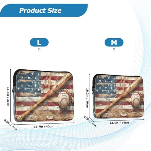 Sevdomey Vintage Baseball Laptop Sleeve 13.4 Inch, Slim Protective Computer Case with Soft Padding, Top Zipper Bag for Women & Men, Fits Most 13.3 Inch Laptops — view 3