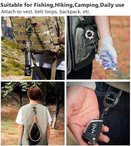 Oleyzee Retractable Keychain Heavy Duty Multitool Carabiner Key Chain, 60CM Extended Coated Steel Cord Badge Reel, Carabiner Key Holder for Work & Outdoor, Bearing 8.0 oz, Brown — view 5