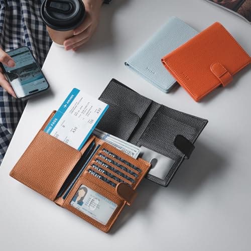 VULKIT Leather Passport Wallet for 2 Passports Slim Double Passport Holder RFID Blocking Passport Travel Wallet with ID Window for Women — view 5