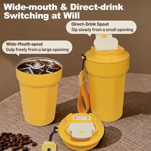 DITOSH Insulated Coffee Tumbler 450ml Travel Coffee Mug 316 Stainless Steel Direct Drink Opening Leakproof Lid Reusable Insulated Coffee Mug Hot and Cold Ideal Travel Mug for Coffee Lover Daily — view 4