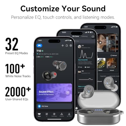 TOZO T10 2026 Wireless Earbuds Bluetooth 5.3 Headphones, App Customize EQ, Ergonomic Design, 55H Playtime, Wireless Charging Case, IPX8 Waterproof Powerful Sound in-Ear Headset Grey — view 6