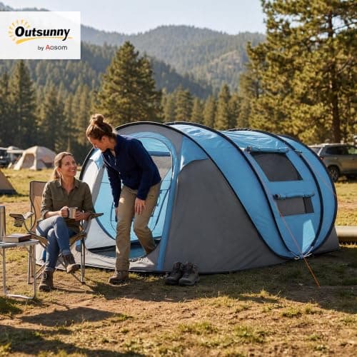Outsunny 3 Person Pop-up Camping Tent w/Ground Sheet 4 Windows Sky Blue — view 2