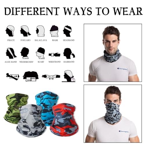 KEYRI 4 Pcs Bandana Neck Warmer Ski Snood for Men Women Multifunctional Headwear Scarf Face Mask Elastic Neck Gaiters Windproof UV Resistence Headband Snood for Outdoor Sport Hiking Cycling (Colorful) — view 4