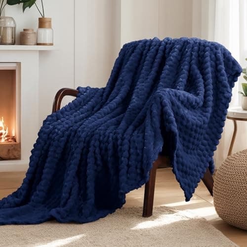 Aisbo Navy Throw Blankets for Sofa - Fleece Fluffy Throws for Beds Double, Soft Warm Fuzzy Big Blanket for Couch, 150x200 cm — view 3
