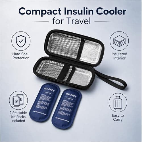 Insulin Cooler Travel Case with 2 Ice Packs, Compact Medicine Cool Bag for Travel & Hand Luggage, Diabetic Supplies Case for Insulin Pens, Injection Pens, Needles & Swabs, Black — view 5