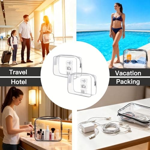 Clear Toiletry Bags for Travel, 2 Pack TSA Approved Airport Liquids Bag, 20x20cm See Through Wash Bag, Waterproof PVC Transparent Makeup Bag Cosmetic Pouch for Men & Women Hand Luggage — view 5