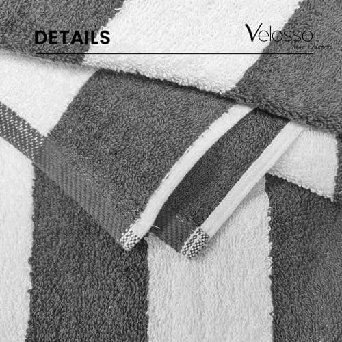 Velosso 2 Pack Cabana Stripe Large Beach Towels, 100% Cotton (Blue & Grey) — view 5