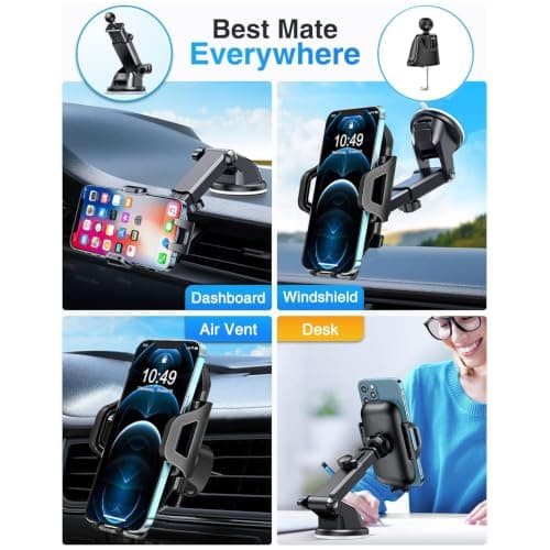 Car Phone Holder for Samsung Galaxy S23 S21 S22 S20 S24 Plus Ultra FE S10,A36 A26 5G A23 A33 A34 A15 A34 A14 5G A03 A03S A04S,Xiaomi 12 13,Redmi Note 11,3 in 1 Car Mount Air Vent/Dashboard/Windscreen — view 2