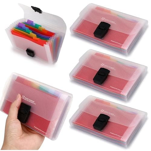 4 Pack Mini Document File A6 7.1 x 4.45 x 1.1 Inch Rainbow Expanding Folder 13 Pocket File Organizer 12 Labels Index