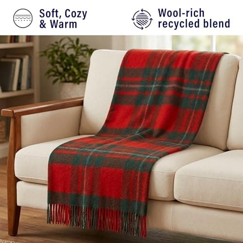 BRAW CLANS TARTANS Soft Wool Tartan knee blanket lap throw - lap blanket for sofa with Fringed Edges - Compact Travel essentials & Car seat throw - Macgregor plaid — view 2