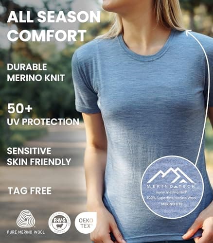Merino.tech Merino Wool T Shirt Women - 100% Merino Wool Base Layer Womens Short Sleeve Tee + Merino Wool Hiking (Large, Creamy White) — view 5