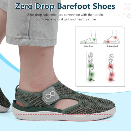JOINFREE Womens Summer Shoes Wide Fit Mesh Breathable Walking Shoes Adjustable Strap Sandals for Elderly Seniors Anti Slip Rubber Sole Lightweight Comfort Fit Trainers Dark Green — view 5