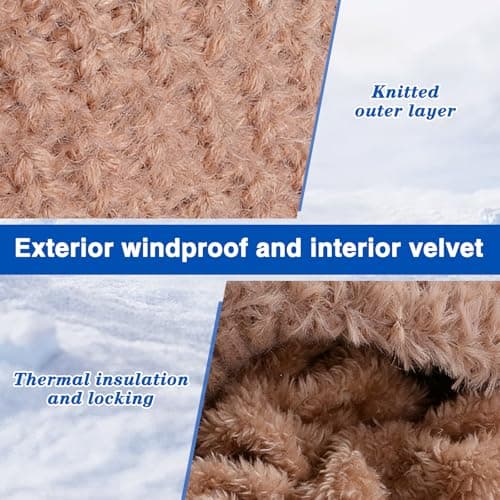 Ashloter 3 in 1 Beanie Hat for Women, 3in1 Thermal Winter Balaclava Knitted Hood with Scarf and Face Mask, Windproof Warm for Outdoor Skiing Hiking Running Skiing Cycling Ladis Men (Khaki) — view 5