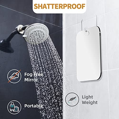 Fogless Shower Mirror for Shaving Men - 2 Pack (6x4) Small Anti-Fog Shatterproof Acrylic Bathroom Mirror, Unbreakable Travel Camping Wall Hanging Fog Free Handheld Mirror — view 5