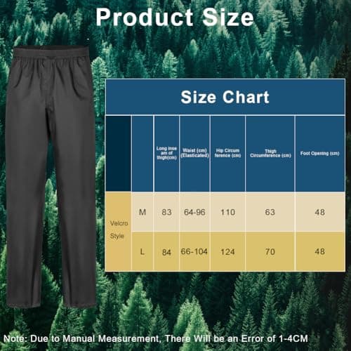 Flintronic Men's Black-velcro Size L Waterproof Windproof Breathable Polyester Rain Pants with Zip Pockets for Hiking, Cycling, and Other Outdoor Activities — view 3