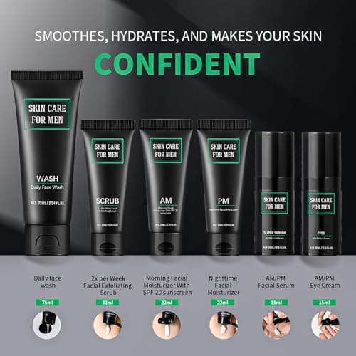 8pcs Men’s Skin Care Set, Anti-Aging Mens Skin Care Kit with Face Wash, Scrub, Moisturizer, Eye Cream, Serum & Shaving Kit for Wrinkle Defense, Firm Skin Protection Halloween & Christmas Gifts for Him — view 4