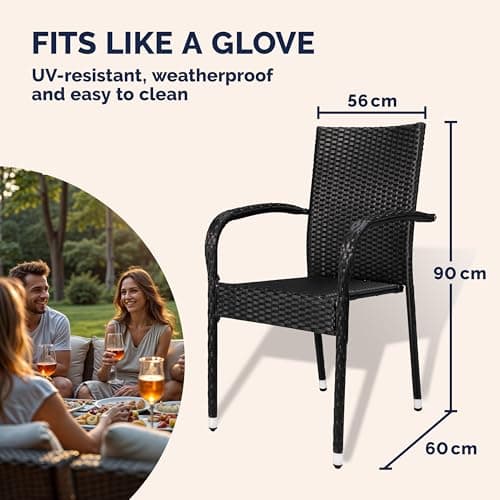CASARIA® Garden Chairs Set of 4, Stackable Rattan Outdoor Dining Chairs — view 2