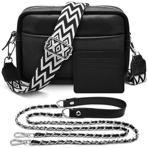 BROTOU Crossbody Bag for Women, Leather Handbag & Shoulder Bag with Adjustable Wide Strap, Chain Strap & 3-Slot Card Holder, Camera Cross Body Bag for Lady Girl Shopping Daily Use