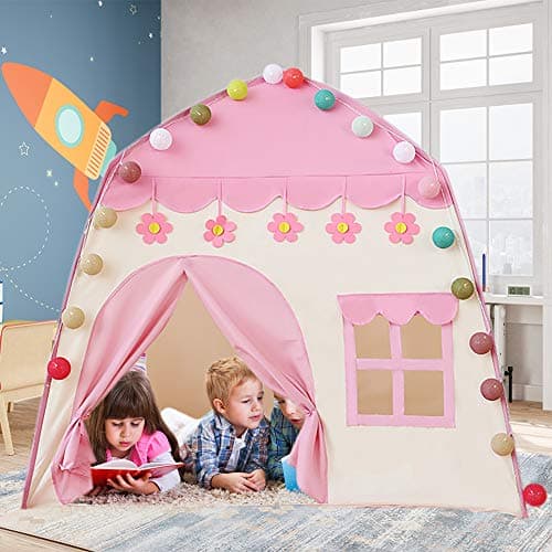 Labeol Princess Castle Play Tent Large Kids Play House for Indoor and Outdoor with Cotton Ball Lights Crown Magic Wand Safety Non-toxic Great Gift for Girls 130 * 100 * 130 — view 6