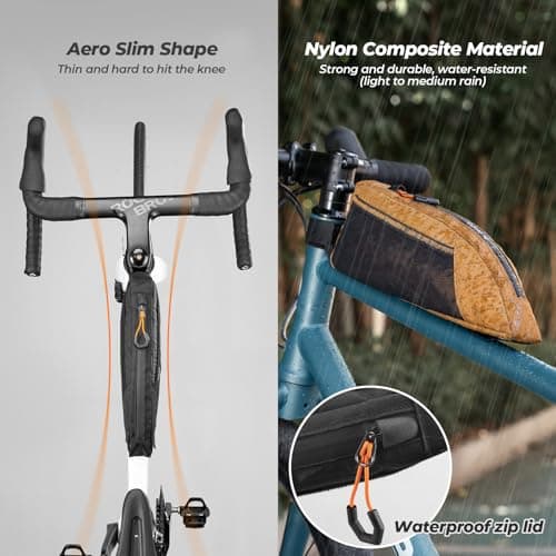 Qunature Bike Top Tube Bag, Frame-Mounted Bag with Exterior Pocket, Lightweight & Stable Triangle Storage Pouch for Road Bikes & MTB Khaki — view 3