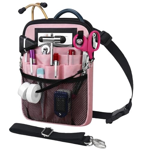 BOVKE Nurse Fanny Pack with Medical Gear Pockets, Tape Holder, Medical Bag Nurse Waist Pouch Organizer with Utility Storage for Stethoscopes, Bandage Scissors and Other Emergency Supplies, Pink