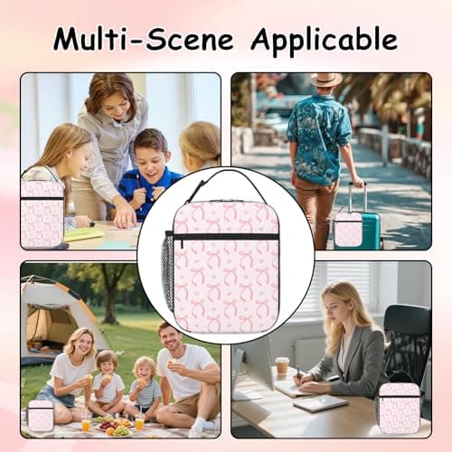 Insulated Lunch Bag for Women Girls, Cute Pink Butterfly Bow Girls Lunch Bag Reusable Leakproof Thermal Cooler Bags Adult Kid Packed Lunchbox for Work School Picnic Travel Beach Preppy Stuff Gifts — view 6
