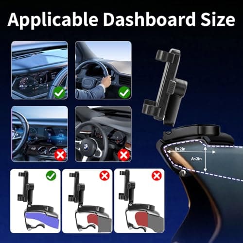 Car Phone Holder, Dashboard Clip Mount, 360° Rotation for 4–7" Phones — view 5
