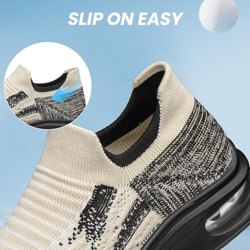 SURFING TREE Mens Walking Trainers Non-Slip Casual Comfortable Work Athletic Cuhioning Trainers Ultra Lightweight Tennis Running Shoes Beige Size 10 — view 6