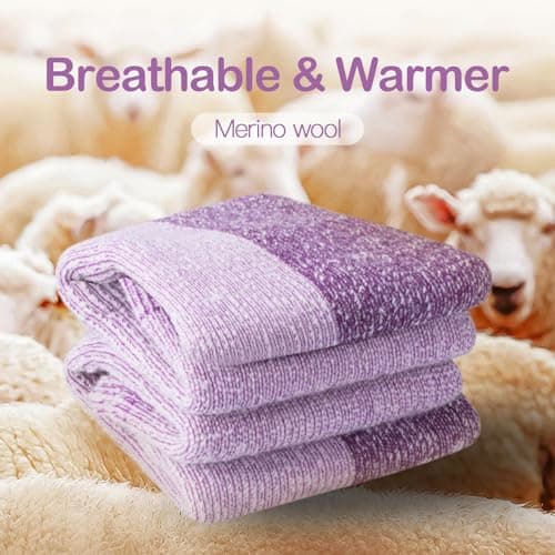 YUEDGE Women's Merino Wool Blend Hiking Socks, Cushioned Anti Blister Walking Socks, Cozy Thermal Warm Winter Boot Socks, Size 4-7, 5 Pairs — view 2