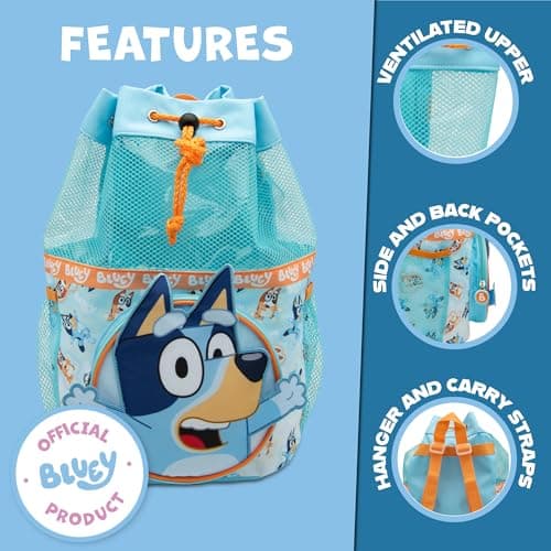 Bluey Swimming Bag Kids Childrens Beach Pool Swim Drawstring Backpack For Boys Or Girls - Blue — view 2