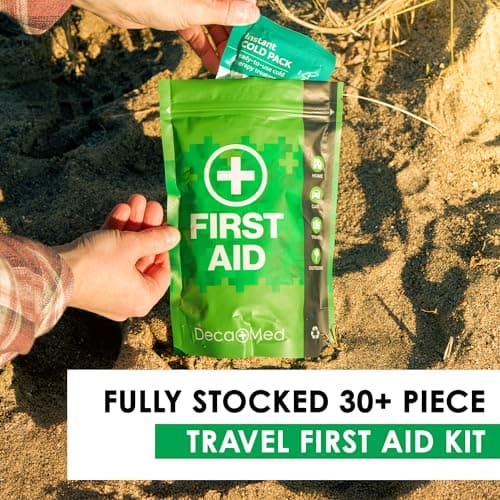 Deca+Med 30+ Piece Waterproof First Aid Kit with Recyclable and Resealable Pouch | Safety Essentials for Outdoors, Camping, or When Travelling | Includes Instant Cold Pack, Bandages, Plasters & More — view 4