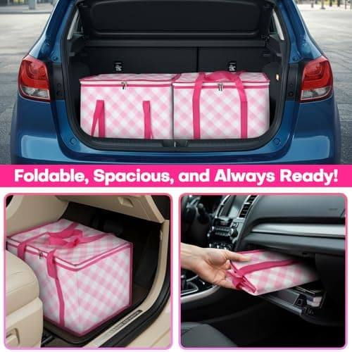 Beautyshow Cool Bag, 40L Large Insulated Bag, Reusable Grocery Shopping Bags with Classic Gingham Design, Foldable Thermal Food Delivery Bags Soft Cooler for Picnic, BBQ, Camping, Beach, Travel, Auto — view 5