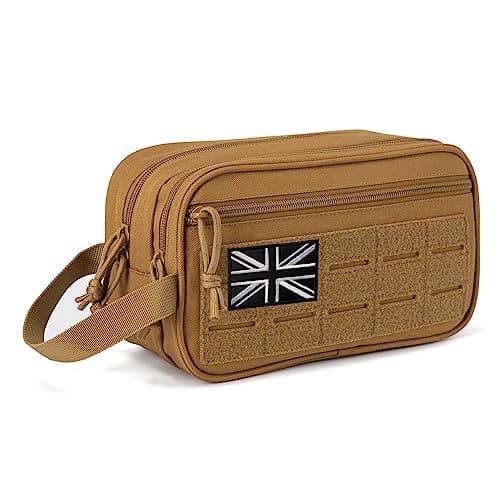 QT&QY Tactical Toiletry Bag for Men Hygiene Bag EDC Military Tool Molle Pouches Small Dopp Kit Mens Shaving Kit Travel Shower Bags with UK Patch