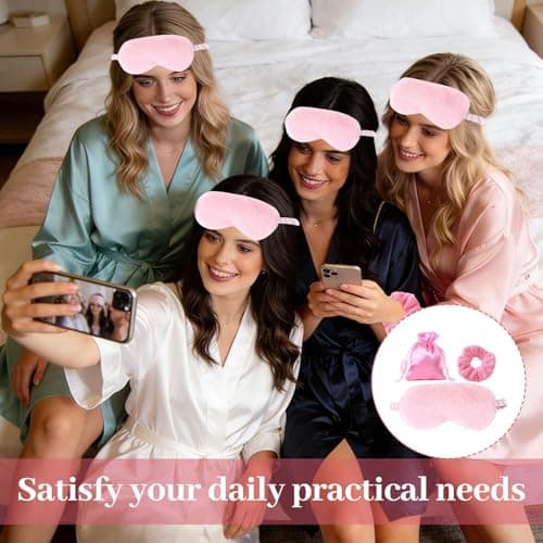 12 Pcs Sleepover Party Supplies for Girls,Girls Sleepover Supplies with Plush Sleep Eye Mask Hair Scrunchies Storage Bag (Pink) — view 5