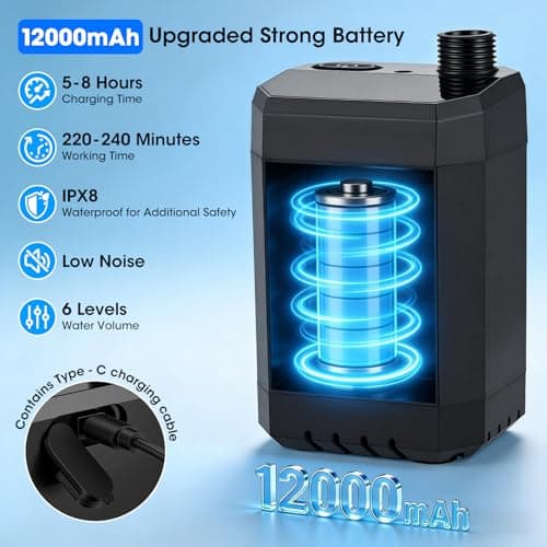 Portable Shower for Camping, 12000mAh Rechargeable Camping Shower Pump with Digital Display IPX8 Waterproof, 6 Adjustable Water Flow Outdoor Shower Kit with Foldable Bucket for Pet Bath Car Wash — view 3