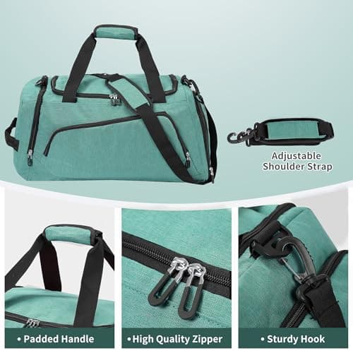 OLQI Gym Bag with Shoe Compartment & Wet Pockets for Men/Women,Sports Duffle Bags for Workout/Fitness/Travel (Turquoise, 20"x11"x11") — view 4