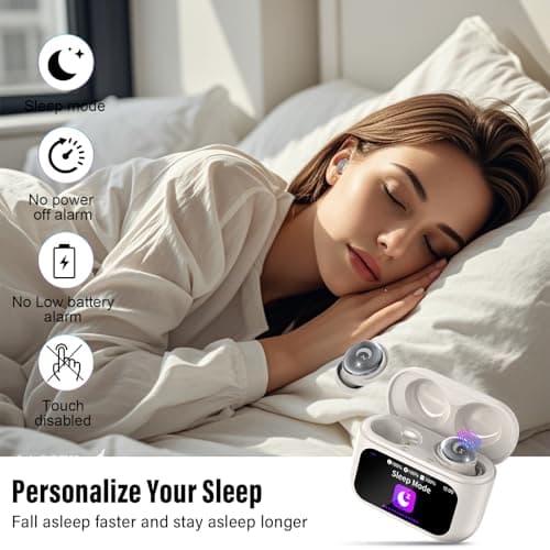 Wireless Earbuds with Smart Touch Screen, 2026 Mini Sleep Earbuds Bluetooth 5.4 Headphone In Ear with Noise Cancelling Mic, 48Hrs Playtime Hi-Fi Stereo Sound, 5 EQ Modes/IP7 Waterproof Ear Buds White — view 2