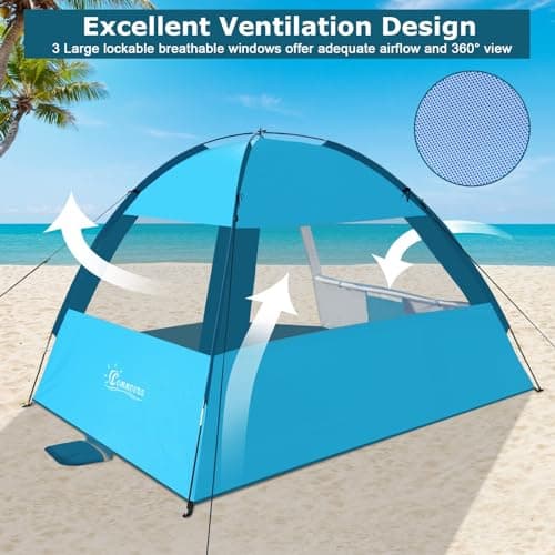COMMOUDS Beach Tent for 3-4 Person, UPF 50+ Beach Shelter, Lightweight & Easy Set Up and Carry Family Sun Shade Tent Event Shelter for Camping, Fishing, Picnic, Outdoor — view 5
