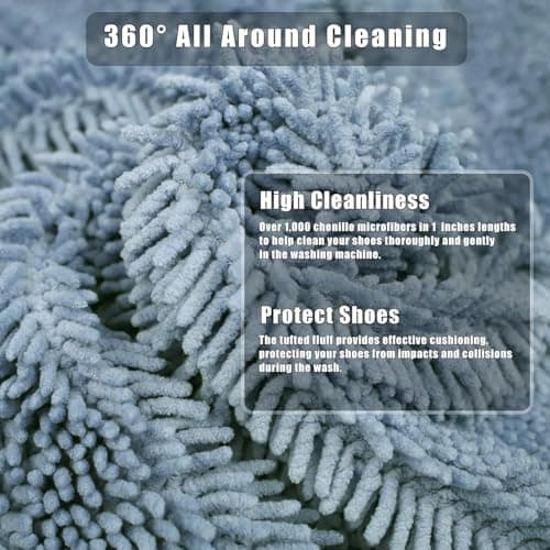 Suzmei Shoe Laundry Bag, Zipper Closure, Hand Brush Simulating Bristles, Reusable for Washing Machine and Dryer, 15.4 x 7.5 x 7.5 inches, Suitable for Tennis, Sports, Casual, Canvas Shoes（2PCS Gray） — view 6