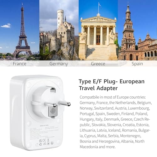 3 Pack European Plug Adapter, UK to European Plug Adaptor with PD 35W Fast Charging USB C Port and 2 USB A Ports European Plug Travel Adapter for Germany/France/Spain/Portugal/Poland(Type E/F) — view 5