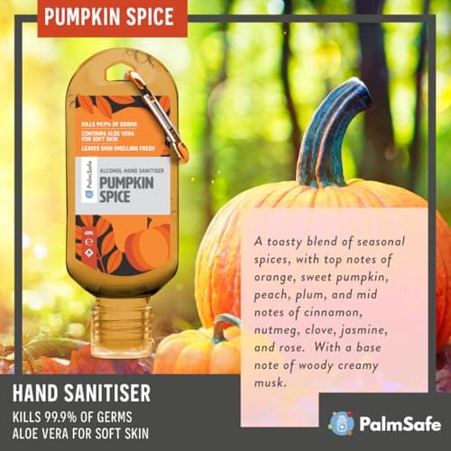 Palm Safe Pumpkin Spice 3 Pack 60ml Anti Bacterial Premium Hand Sanitiser Travel Size Refillable Clip Bottle Quick Drying Non Sticky Extra Moisturising Kills 99.9% of Viruses and Bacteria — view 5