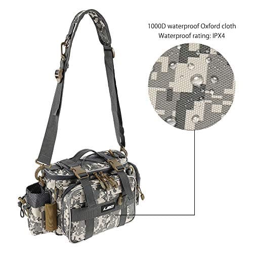 Heavy Duty Fishing Tackle Bag 1000D Oxford Waterproof Insulated Multi-Pockets Fishing Bags and Holdall Storage Bag Carryall for Outdoor Fly Carp Sea Fishing Accessoris Rod Lures Gear Bag (Camouflage) — view 5