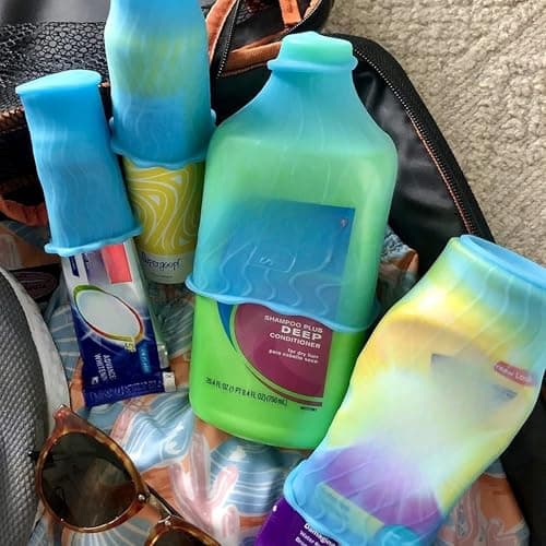 LeakLocks® Toiletry Skins™ Elastic Sleeve for Leak Proofing Travel Container in Luggage. for Standard and Travel Sized Toiletries. Reusable Accessory for Travel Bag Suitcase and Carry-on Luggage, — view 4